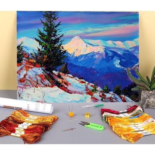 Landscape Winter Printed 11CT Cross-Stitch Full Kit Embroidery DMC Threads Handiwork Needlework Painting Handmade For Decor