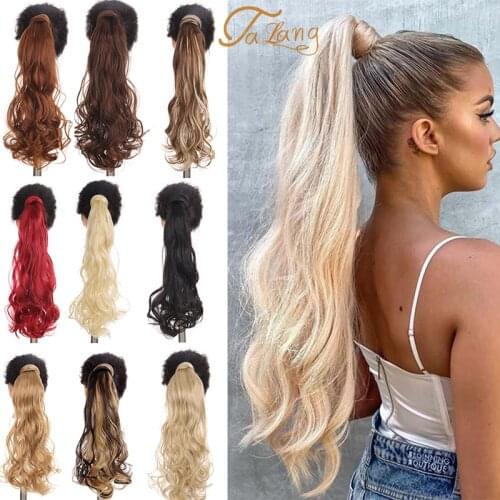 TALANG 24" Long Curly Clip In Tail False Hair Ponytail Hairpiece Wrap Round With Hairpins Synthetic Pony Tail Hair Extension