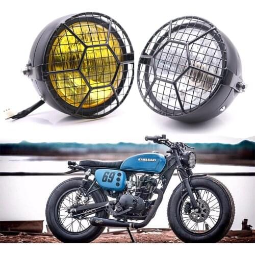 12v 35W Motorcycle Headlight Grille Cover High Low Beam Side Mount Headlamp for Honda CG125 Cruisers Choppers Bobber Cafe Racer
