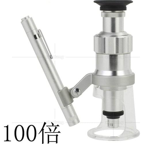 Desktop LED light source high magnification magnifying glass with scale full metal microscope 100 times