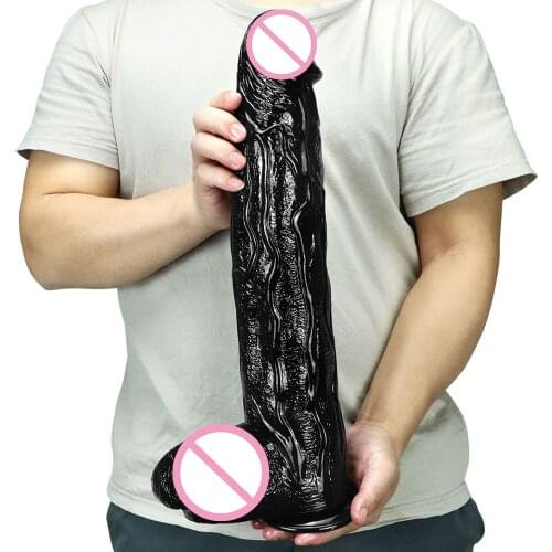 42*7.5CM Super Huge Black Dildo Female Masturbator with Powerful Suction Cup Big Dick Soft Realistic Penis Adult Sex Toy Lesbian