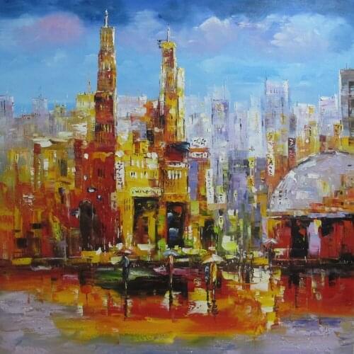 Palette knife oil painting cityscape hand painted oil painting on canvas for wall decoration
