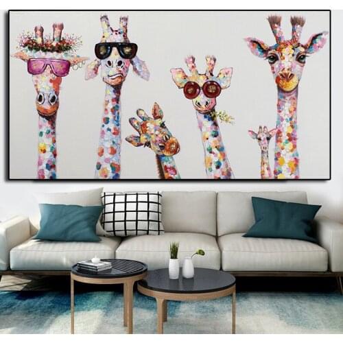 Colorful Giraffe Animal Family Poster Painting Cuadros For Kid Wall Art Picture Living Room Home Decor Posters Oil Painting