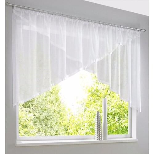 Sheer Voile Triangular Curtain White Window Treatments for kitchen balcony Ribbon hem 1 Set