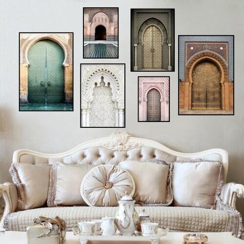 Retro Arab Building Door Ramadan Landscape Canvas Painting Sofa Background Wall Picture Print Poster Home Living Room Decoration