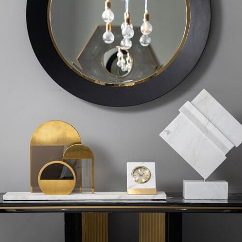 Luxury Soft Decoration Model Room Living Room Porch Desktop Geometric Glass Metal Piece Decoration Creative Marble Ornaments