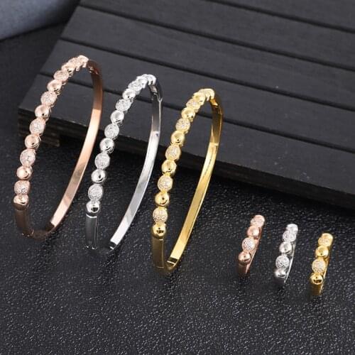 Luxury roundshape Bangle Ring Set For Women Wedding Cubic Zircon Crystal CZ Dubai Bridal Jewelry include 3pcs