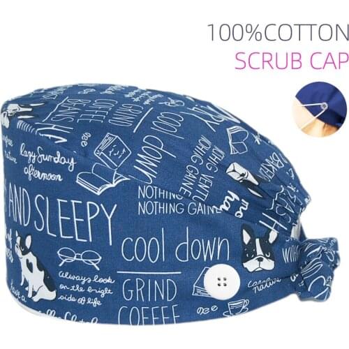 Surgicals caps flower printed adjustable cotton nursing accessories cap Tieback Elastic beauty salon work hat scrubs hat