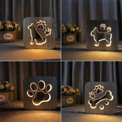 T-SUN LED USB Wooden Night Light Dog Paw Bone Animal Lamps Kids Bedroom 3D Decoration Table Lamp Children Gifts Desk Lights