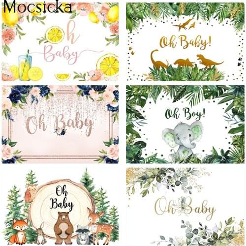 Oh Baby for Baby Shower Theme Party Background Safari Animals Photo Background Woodland gender Reveal Party Decoration Banner