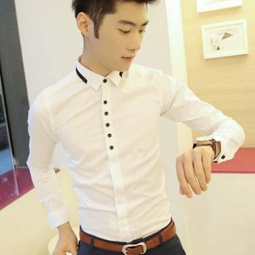 High Quality Men Shirt Long Sleeve Solid Business Casual Shirt Slim Fit Brand Man Dress Shirts Men Turn-Down Collar Blouses O218