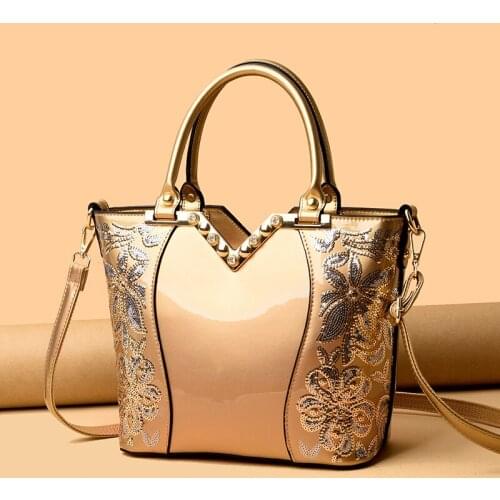 Women Handbags High Quality Rivet Patent Leather Womens Bag Fashion Shoulder Bag Designer Large Luxury Female Messenger Bag Sac