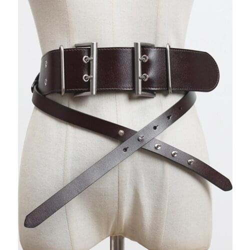 Womens runway fashion rivet pu leather Cummerbunds female Dress Corsets Waistband Belts decoration wide belt R3093