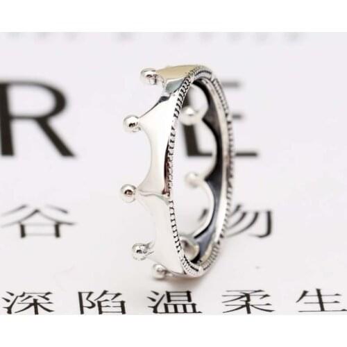 2020 New Original 925 Silver Polished Crown Ring For Women Resizable Wedding Engagement Pan Rings DropShipping