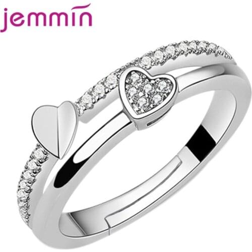 Special Design Double Heart Shape Pattern Fashion 925 Sterling Silver Open Finger Rings For Women Sterling Silver Jewelry