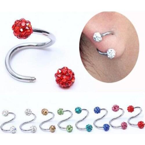 1 Piece 16G 1.2mm Full Crystal Ball Stainless Steel Labret Rings Eyebrow Tragus Earring Nose Ring Body Piercing Jewelry