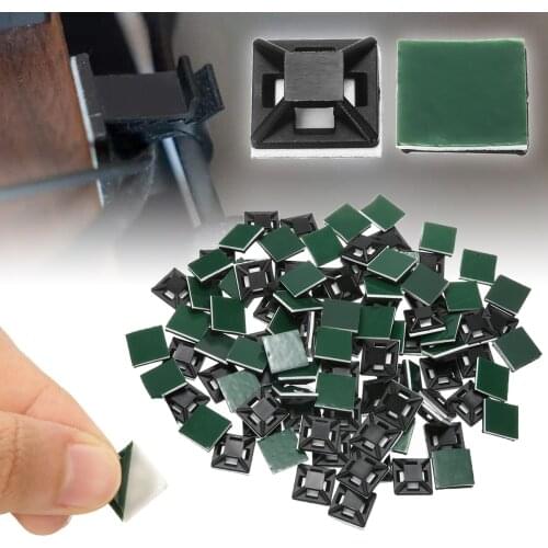 100pcs/set Self Adhesive Cable Tie Base Mounts Sticky On Socket Square 12.5*12.5mm Black & Green Fixed Seat Cable Tie Holder