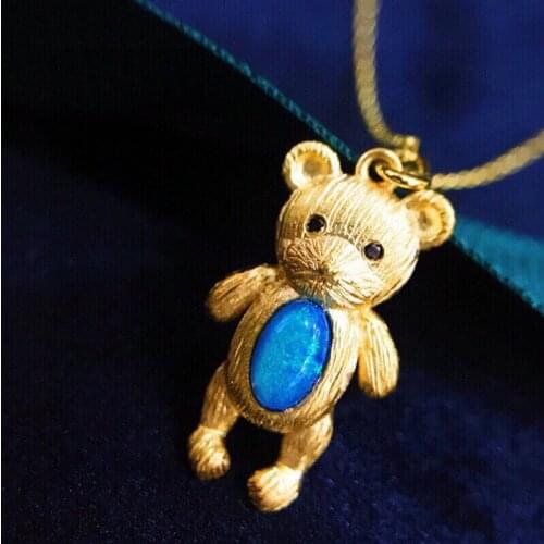 18K Import Solid Yellow RellyGold Jewelry(AU750)Women Opal Animal Little Bear My Neighbor Totoro Novel Lovely Necklace Pendant