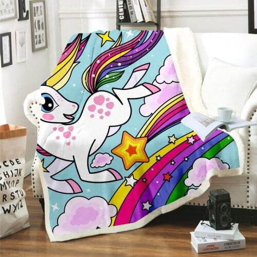 2020 New Style Rainbow Horse Unicorn Blanket 3D Printed Sherpa Blanket on Bed Kids Girl Flower Home Textiles Dreamlike Style