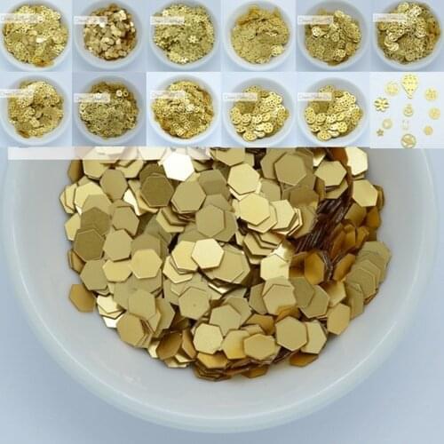 25gram/Lot 500pcs Matt Golden Plum Flower PVC Sequins Sewing Craft/Embellishment Findings Flower/Round/Hexagon Shape Sequin