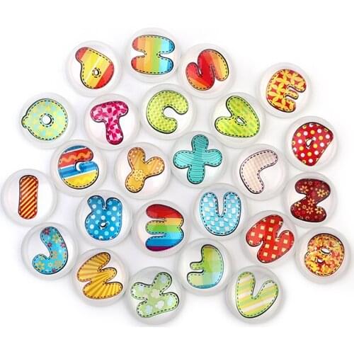26pcs Round Cartoon 26 Letters A-Z Setting 10/12/14/18/20/25mm Round Glass Cabochon Loose Beads For DIY Jewelry Making Bracelect