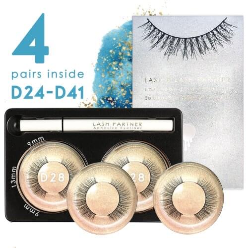 4 Pairs D24~D41 No Glue No Magnet Magic Eyeliner Make Up 3D Mink Magnetic Eyelash Natural Makeup Long-Last False Eyelashes Set
