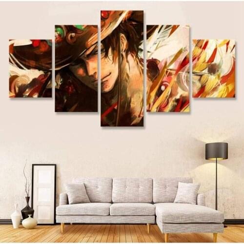 5 Piece Wall Art Canvas Anime Manga Pirate King Figure Ace Modern Pictures And Prints Home Bedroom Decoration The Wall Paintings