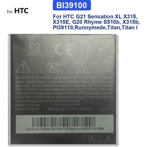 BI39100 Battery for HTC G21 Sensation XL X315, X315E, G20 Rhyme S510b, X315b,PI39110,Runnymede,Titan,Titan I 1600mAh