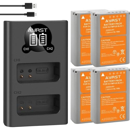 2200mAh BLN-1 PS-BLN1 Camera Battery + Dual USB charger for Olympus OM-D E-M1, Olympus Pen F, OM-D E-M5, PEN E-P5, OM-D