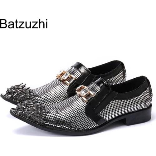 Batzuzhi New Rock Men Shoes Personality Golden Metal Toe Leather Dress Shoes Men Formal Business,Party and Wedding Shoes Fashion