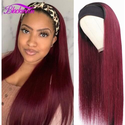Brazilian Straight 1B/99J Ombre Burgundy Headband Wigs Red Wine Human Hair Wigs For Black Women Orange Ginger Color Wigs Remy