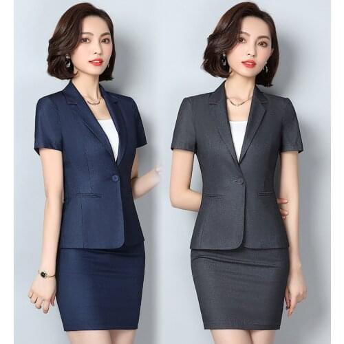 Short Sleeve Black Business Suit Womens Suit Temperament Coat Interview Formal Wear Sales Work Clothes One-Step Skirt Sheath