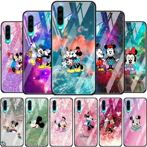 Mickey Minnie colorful for Huawei P40 P30 Pro Plus P20 P10 Lite P Smart Z 2021 2020 2019 Luxury Tempered Glass Phone Case