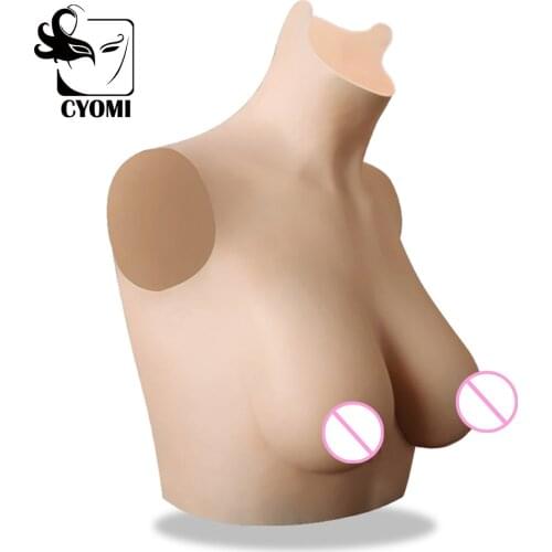 CYOMI Silk Cotton Fake Boobs High Collar Neck to Ear Breast Forms Silicone for Crossdresser Fake Breasts Drag Queen Shemale 3G