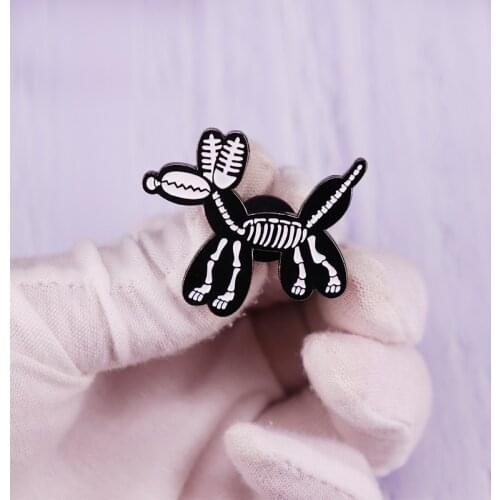 Balloon Animal Skeleton Enamel Pin Dog Bones Brooch Novelty Occult Badge Punky Art Hallowen Decor
