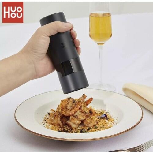 Huohou Automatic Electric Mill Pepper Salt Grinder LED Light 5 Modes Peper Spice Grain Porcelain Grinding Core Mill Kitchen