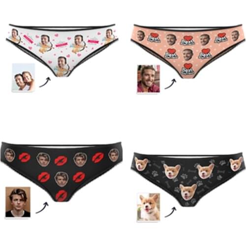 Customize Women Underwear Lingerie Sexy face Kiss Panties funny bridal Valentines Day gift String Thongs Solid G-String Briefs