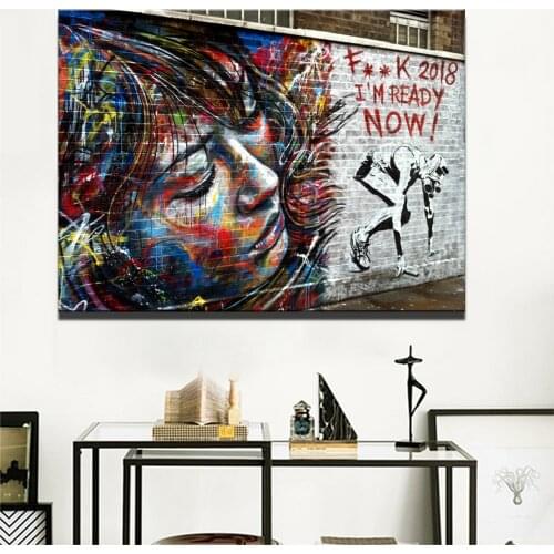 Colorful Modern Girl On The Wall Graffiti Art Canvas Paintings For Home Decor Pop Art Wall Posters For Living Room Decor