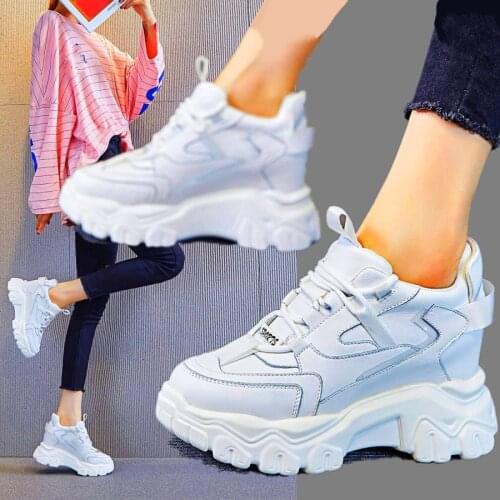 Fashion Sneakers Womens Genuine Leather Platform Wedge Ankle Boots Female Round Toe Casual Shoes Creepers Oxfords Creeper Shoes