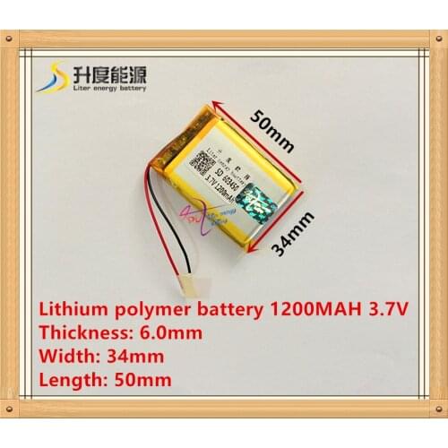 Li-polymer rechargeable battery 3.7V 603450 Lithium polymer battery 1200mAh 063450 ( size: 6*34*50mm)