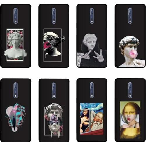 QAQsam Soft TPU Silicone For Nokia 8 Sirocco 8.1 X7 Case Back Cover Cartoon Statue Abstract Art Painted Cases
