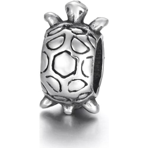 Stainless Steel Tortoise Bead Polished 5mm Hole Metal European Beads Animal Charms for DIY Jewelry Making Accessories