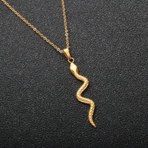 Stainless Steel Curved Snake Shaped Pendant Necklace Vintage Animal Necklace For Women Men Punk Hip Hop Jewelry