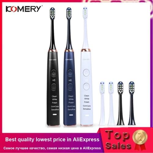 KOMERY New Electric Toothbrush Waterproof IPX7 5 Modes 3 Intensities 50,000 Strokes/min 4 Pcs DuPont Replacement Best Toothbrush