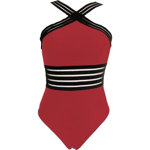2020 new Fashion Bikini, monochrome bandage, one-piece swimsuit, sexy crossover swimsuit bathing suit women one piece