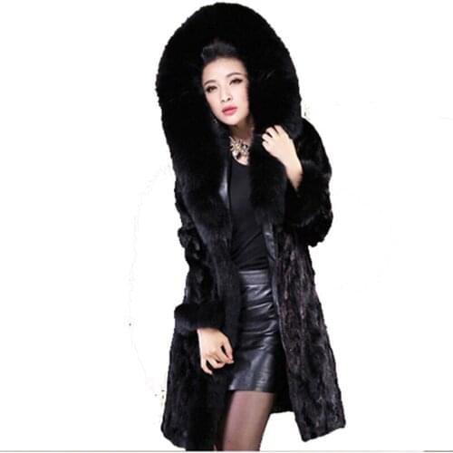 New Winter women thicken hooded fur coat thicken fur coat elegant fashion Slim large size 6XL women black fur Overcoat