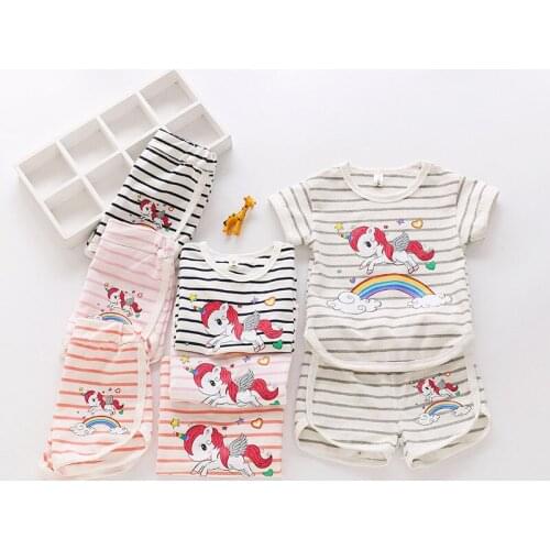 OKLADY Girl Summer Clothes Cotton Sportswear Unicorn Cartoon Print Short Sleeve Two-piece Boys Clothes Girls Clothes Kid Clothes