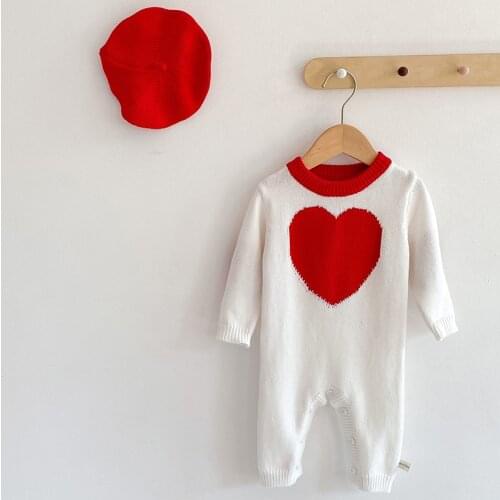 Autumn Newborn Baby Boys Girls Clothes Love Heart Knit Rompers Toddler Girls Cotton Long Sleeve Jumpsuit Infant Casual Clothing