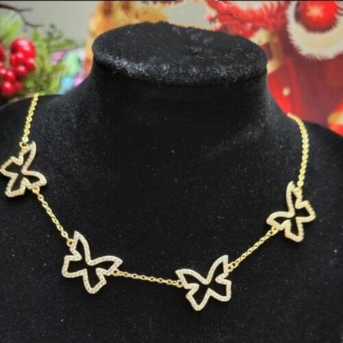 Crystals Butterfly Necklace Zirconia Jewelry Gold Color Stainless Steel Chain Animal Necklace Women Girl Gifts