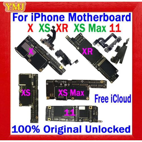 Free iCloud for iphone X XR XS Max motherboard 64GB/128GB/256G Original unlocked Logic board With/No Face ID,Support IOS update